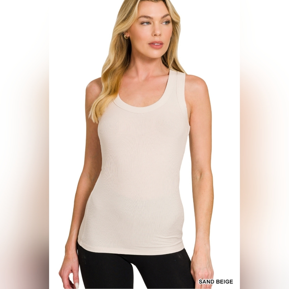 #1415 Zenana Ribbed Scoop Neck Tank Top (Sand Beige)